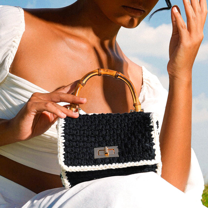 AIRMAIL Mini Crochet Handbag In Black & White
