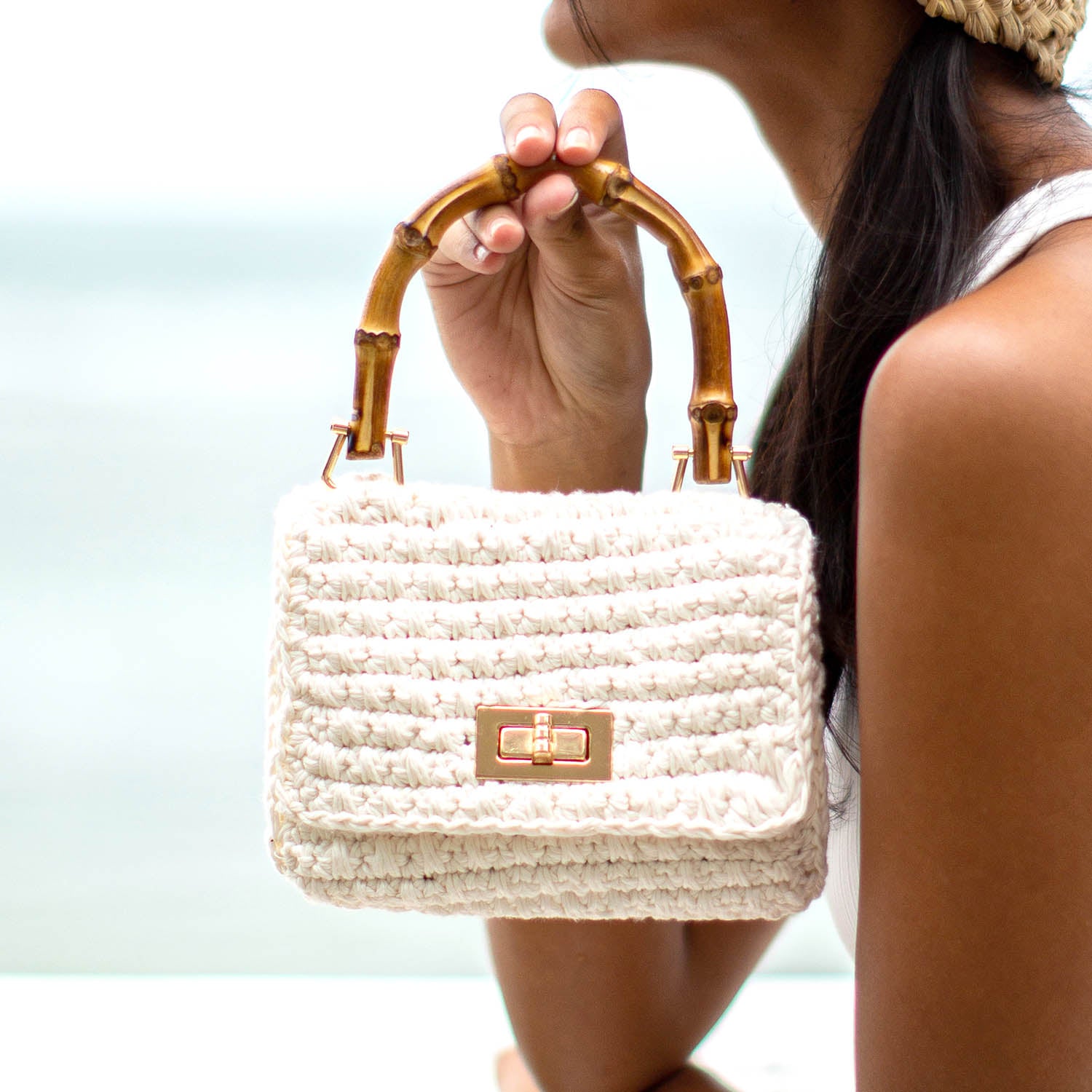 Aldo Crochet Purse on sale with Bamboo Handle