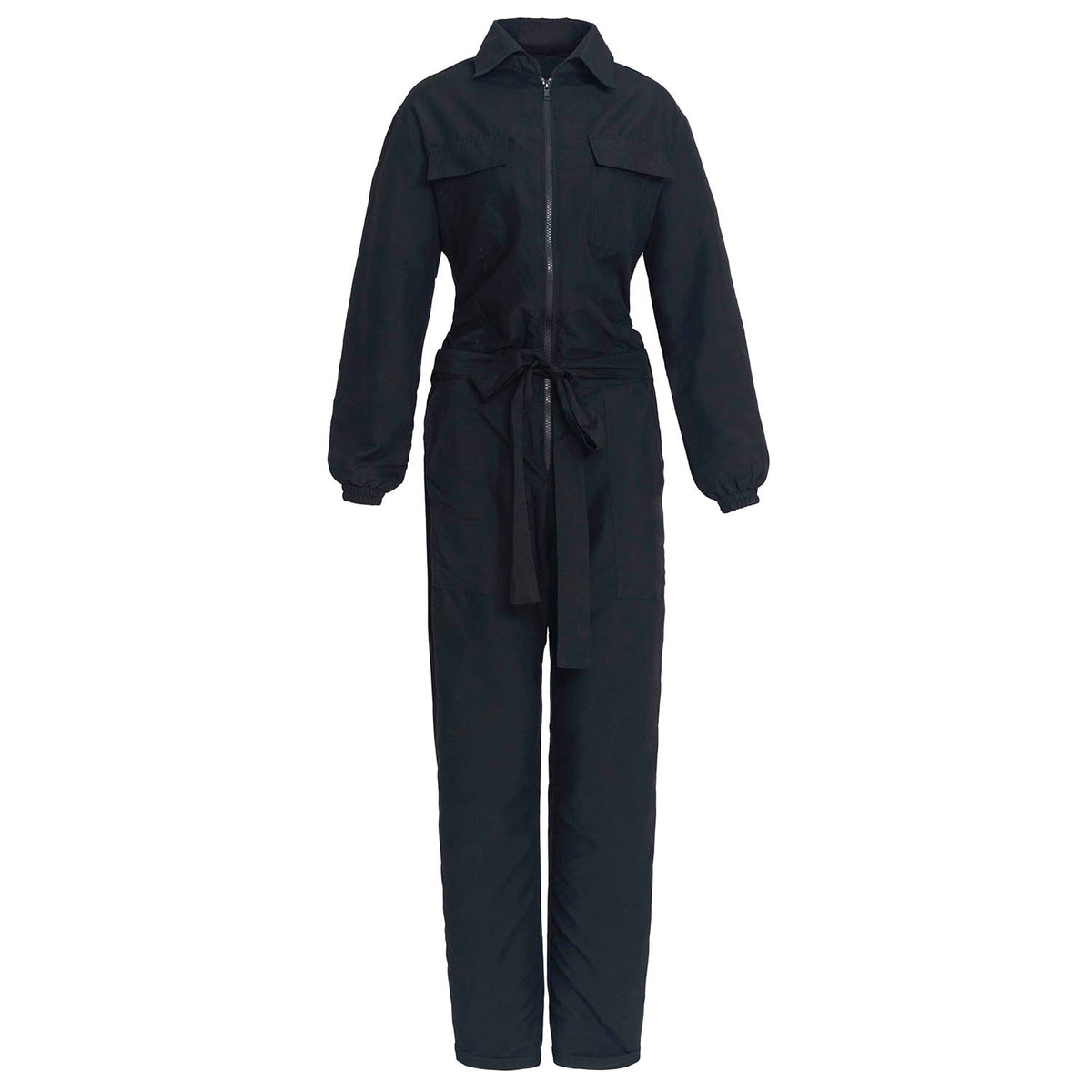 Our cool and casual Amelia Jumpsuit in black with its relaxed style is designed for the perfect traveling or outdoor occasion. Complete with a spread collar, tie waist, and front utility pockets, this chic jumpsuit offers a simple yet stylish look.