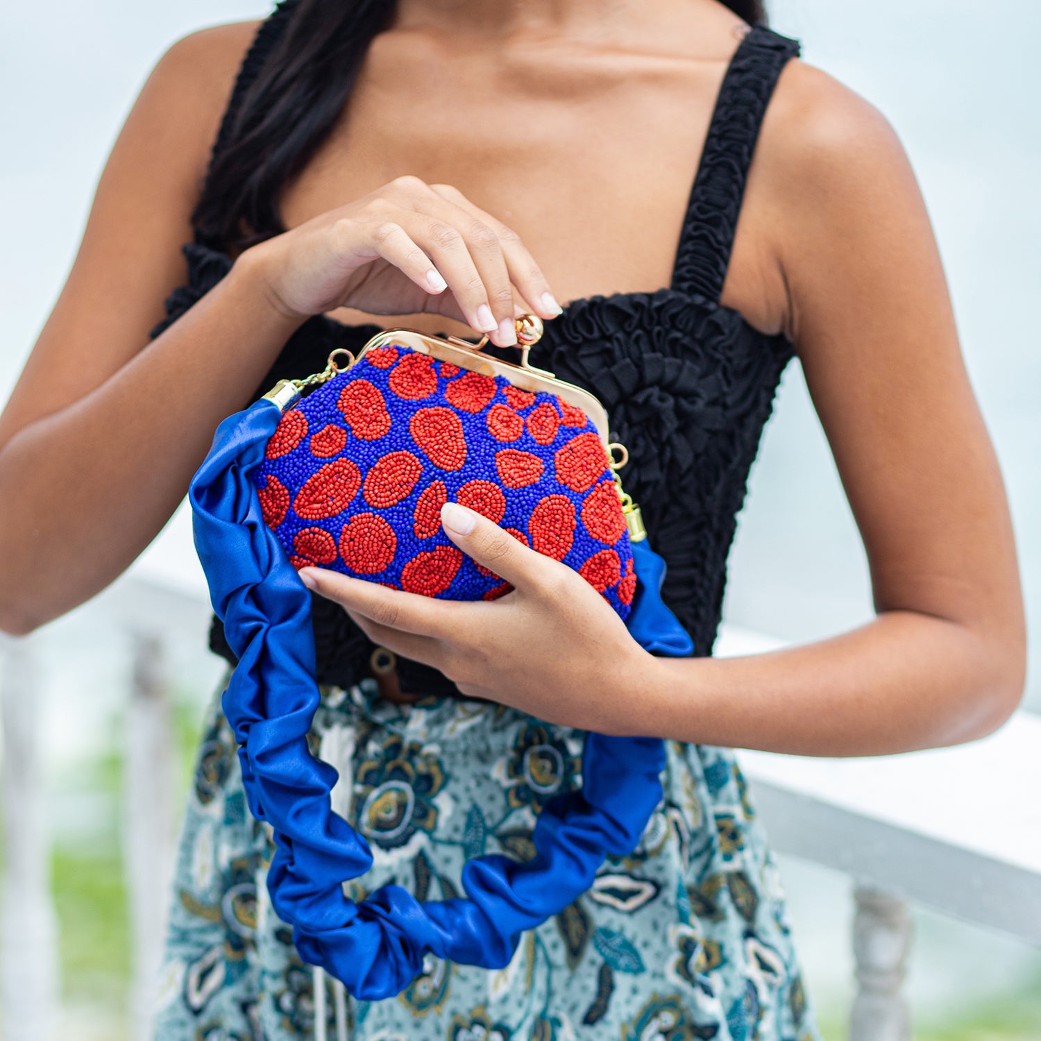 Peach on sale Puff Hand-beaded Clutch, in Orange & Peach