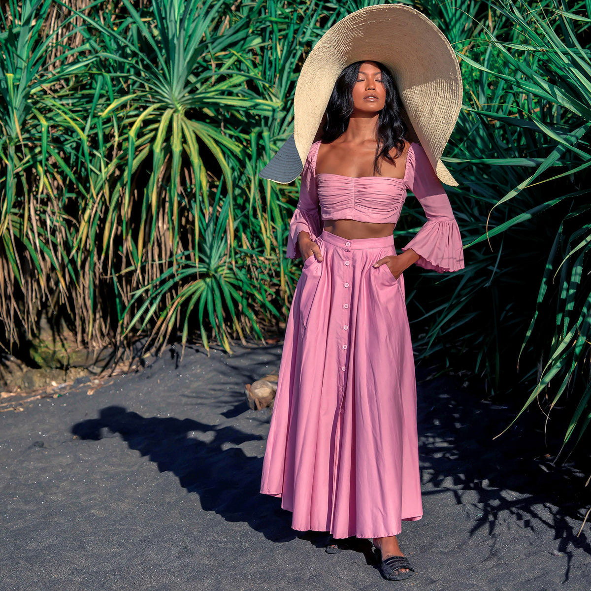 ARUM Pleated Maxi Skirt in Blush Pink