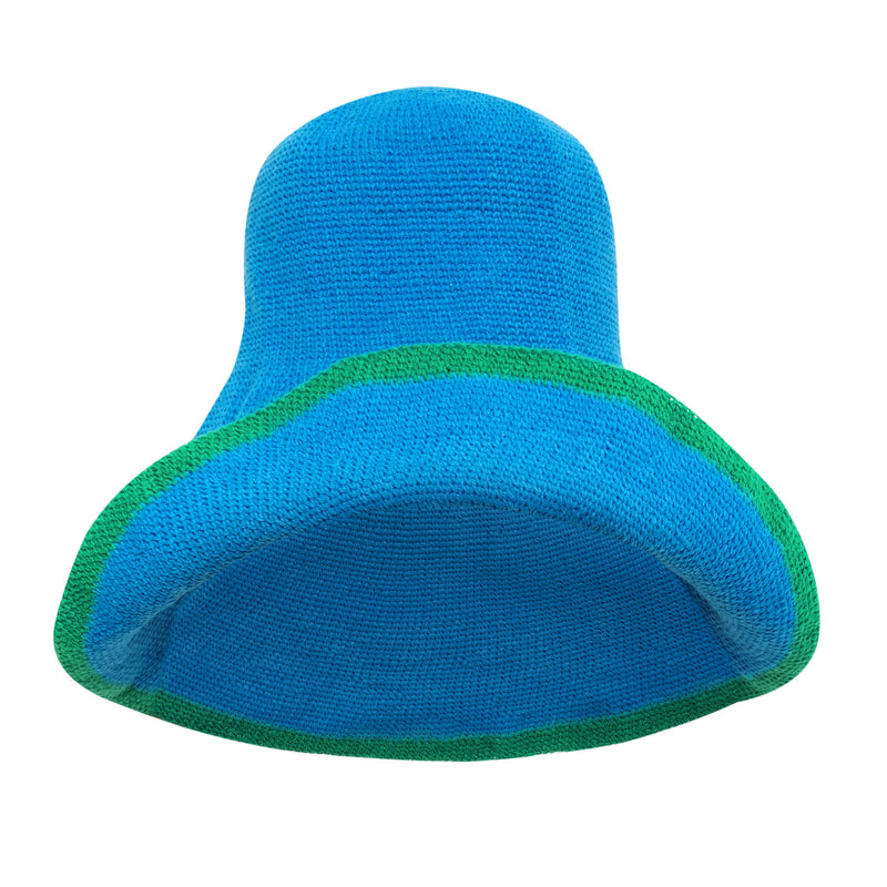 Handcrochet Floppy Packable Bloom Line Wide-brim Beach, Vacation and Pool Hat In Mosaic Blue and Green