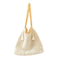 Ideal for beach holidays, COLETTE has been hand-woven from a durable cotton rope with flattering chain straps and tasseled ties. It’s just the perfect to store all your beach essentials for a carefree island getaway. Wear yours with matching separates for an effortless beach look.  Our COLETTE bags are handmade by macrame artisans in Bali who are mostly women, from their homes in South Bali.
