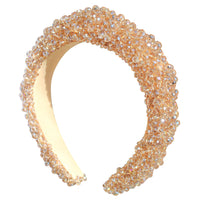 Bandeau de perles de cristal de verre CROWN en beige champagne