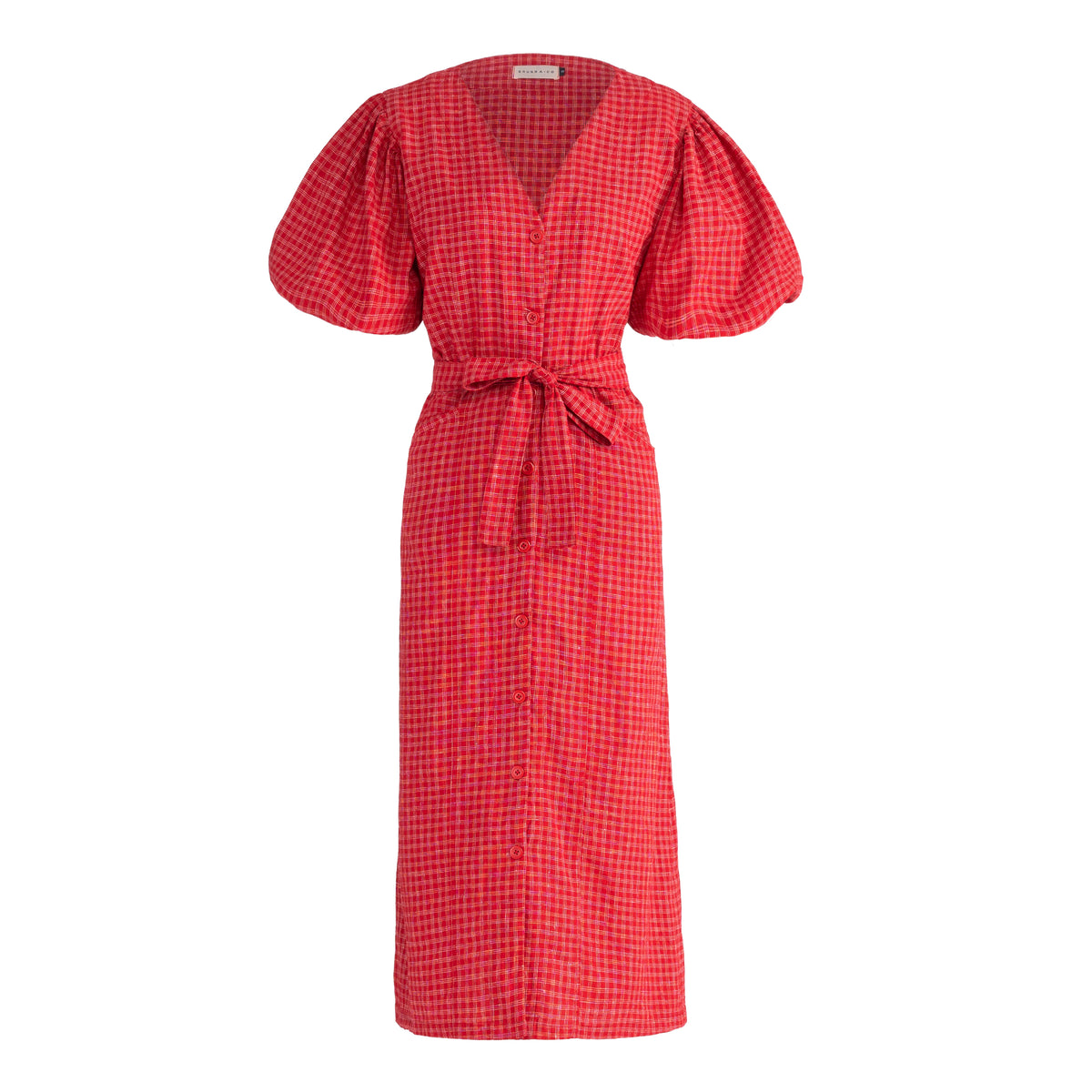 Robe midi MEGHAN Gingham Chanvre, en rouge écarlate