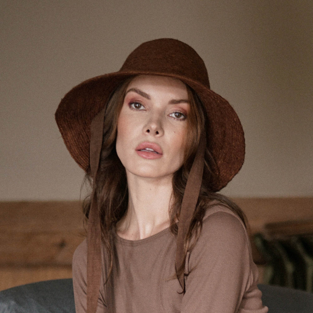 MEG Jute Straw Hat In Burnt Sienna