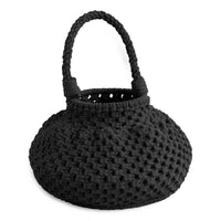 Artisanal handmade Naga Macrame Crochet Rope Bucket Bag for Beach, Vacation, Picnic, Pool day, Cocktail Party with Top Handle in Black Handmade In Bali
