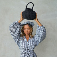 Artisanal handmade Naga Macrame Crochet Rope Bucket Bag for Beach, Vacation, Picnic, Pool day, Cocktail Party with Top Handle in Black Handmade In Bali