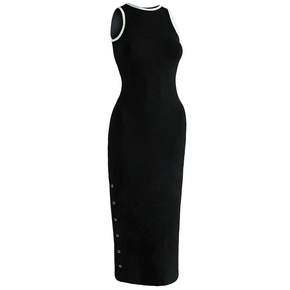 Black Ola bodycon fitted dress made of OCS certified organic cotton fabric in black and white color
