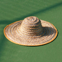 Artisanal Handmade Pecatu Beach Straw Hat In Yellow and natural Color for Summer hat, Poolside Hat, wide-brim hat for Vacation