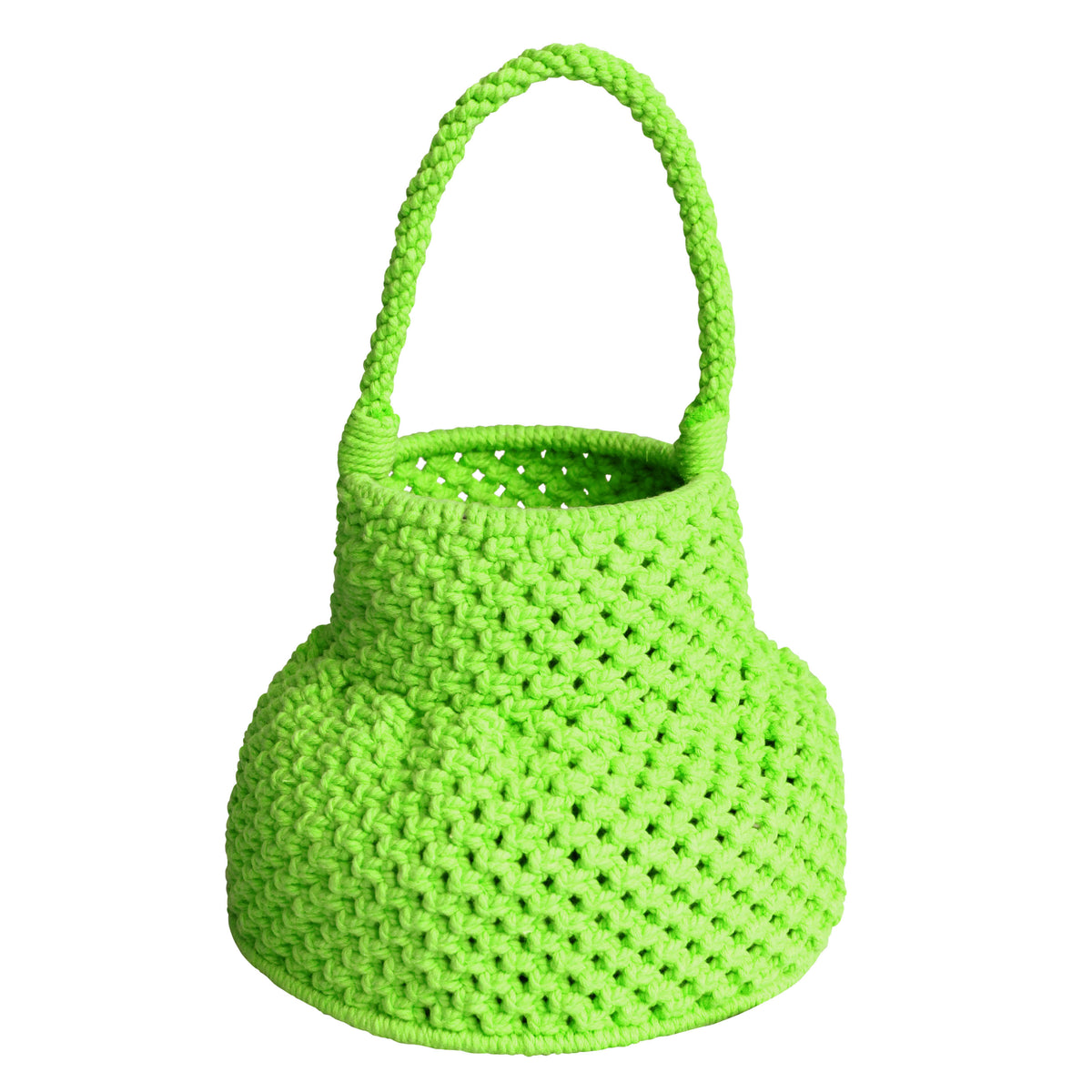 Petit sac seau en macramé Naga, en vert lime