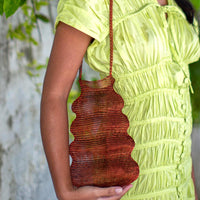 Sustainable Circularity Eco Friendly Artisanal Red Copper Wire Tote Bag for Beach, Vacation and Summer Pool Party. Handmade by wire artist in Bali.