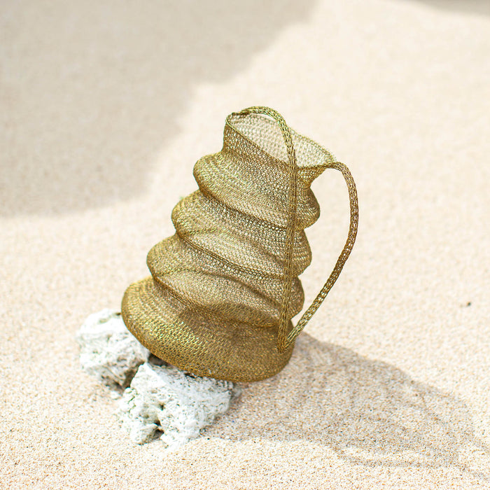 Artisanal Gold Wire Shell Bag Handmade By Artisans In Bali, Wire Artist, Beach Mesh Bag, Net Bag, Gold Tote Bag With Shoulder Strap