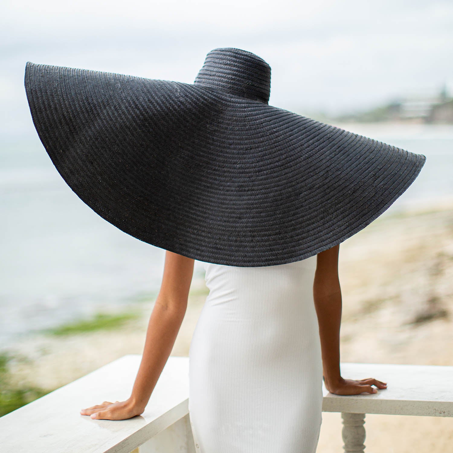 Black straw beach hat on sale