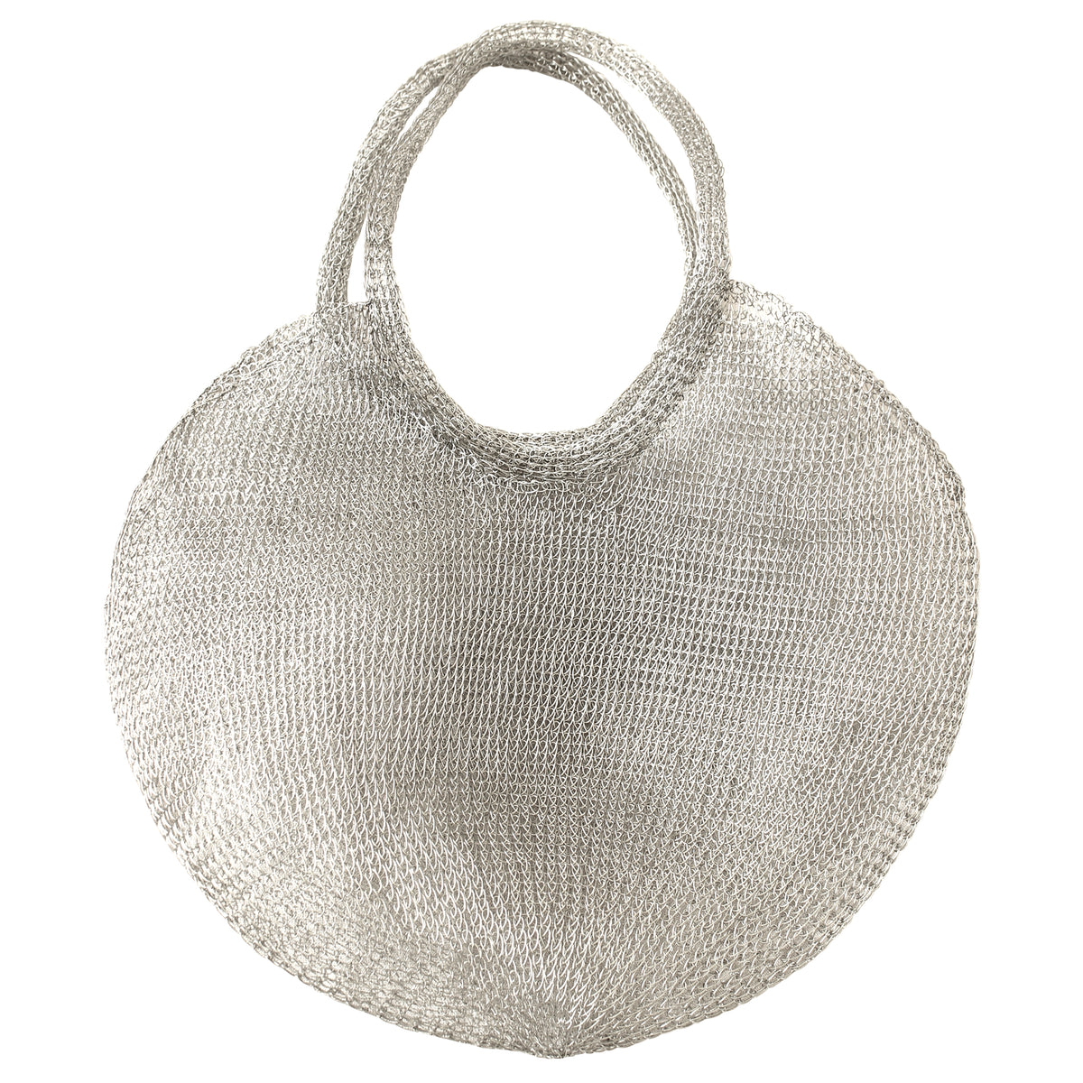 Sol Wire bag in Silver. Precious handwoven tote bag made from stainless metal wire in silver color. Made carefully by our artisans in remote villages in Bali, who create the bags from their very own homes. It is a true masterpiece.