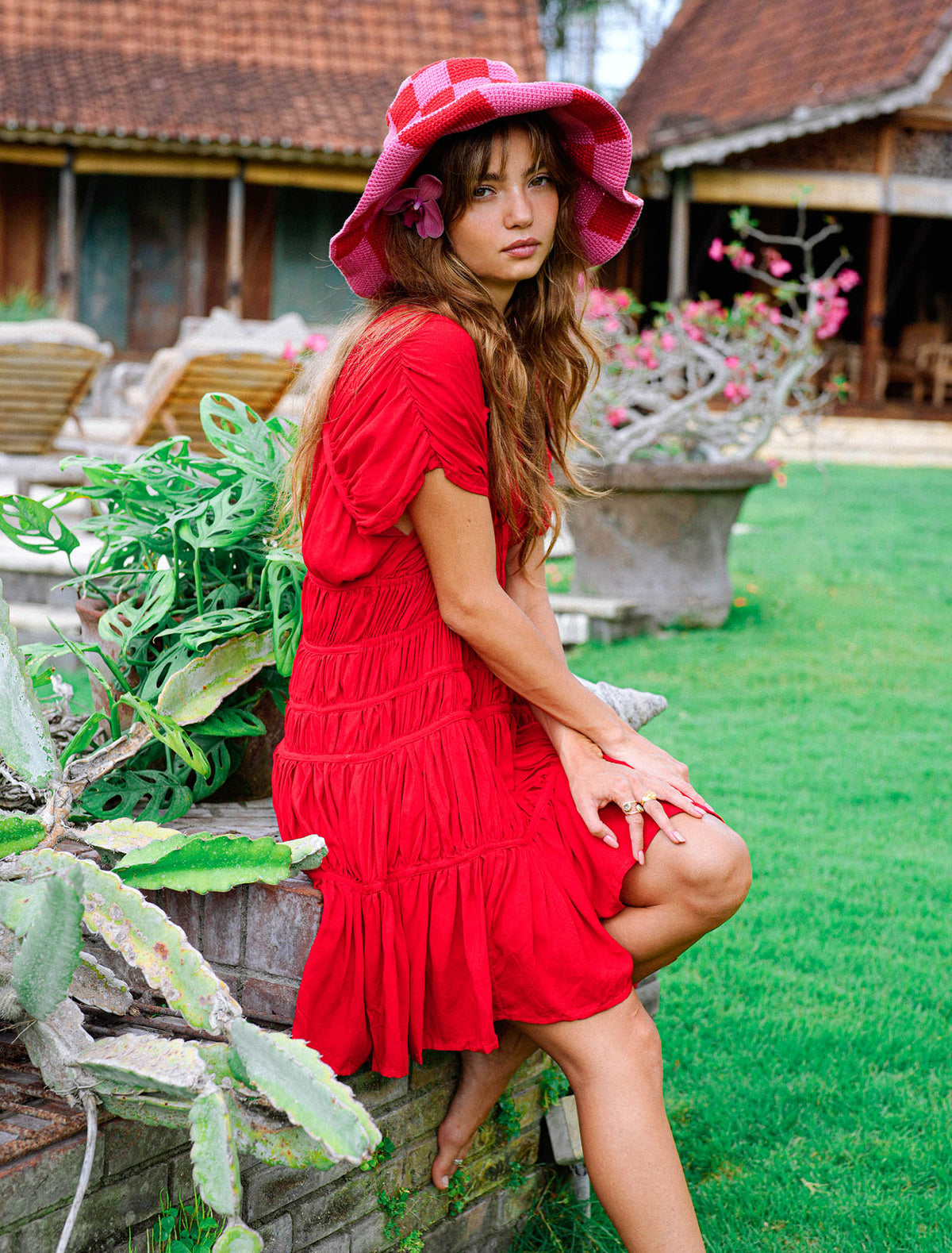 SRIKANDI Ruffle Mini Dress In Scarlet Red