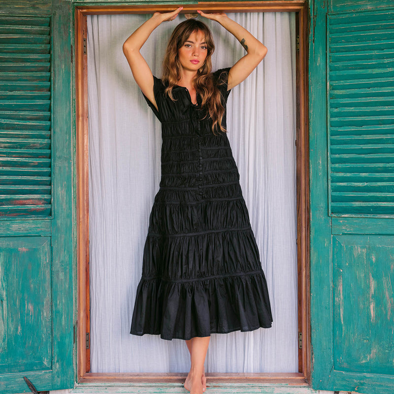 SRIKANDI Ruffle Maxi Dress In Black