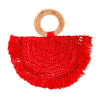 Warrior Raffia Straw Bag in Red