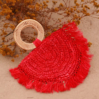 Warrior Raffia Straw Bag in Red