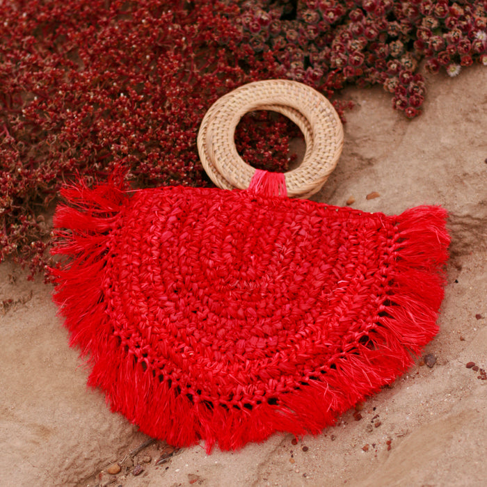 Warrior Raffia Straw Bag in Red