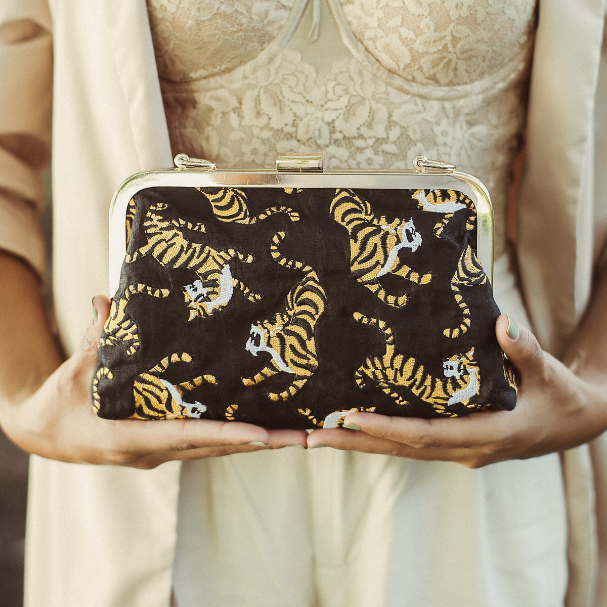 Sumatran Tiger Party Clutch in Black, Holiday Gift Guide