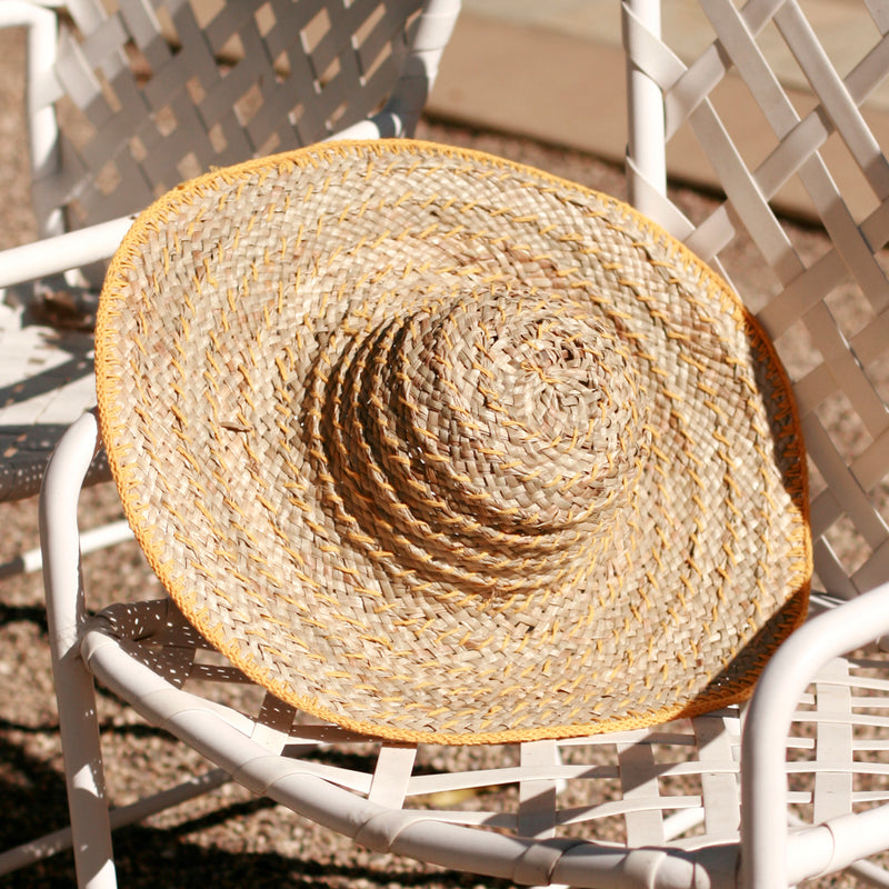 Artisanal Handmade Pecatu Beach Straw Hat In Yellow and natural Color for Summer hat, Poolside Hat, wide-brim hat for Vacation