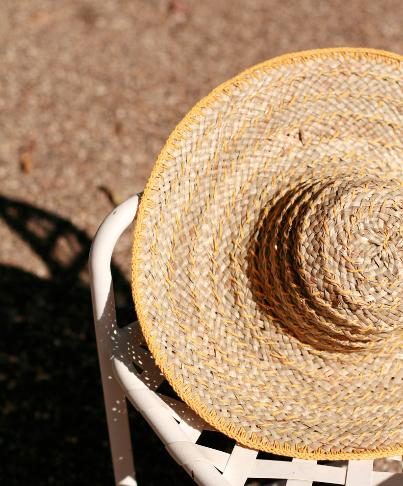 Artisanal Handmade Pecatu Beach Straw Hat In Yellow and natural Color for Summer hat, Poolside Hat, wide-brim hat for Vacation