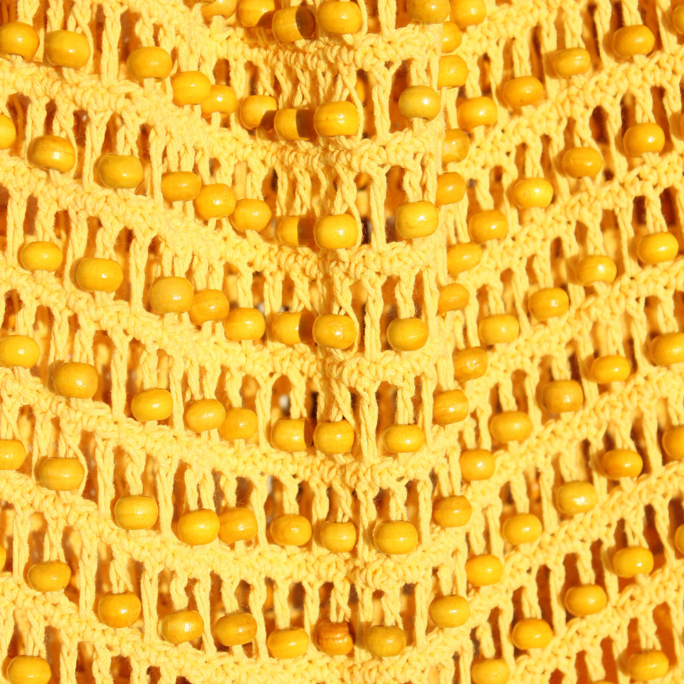 Kama Wooden Beads Crochet Bag Macrame Bag in Pale Yellow - 4