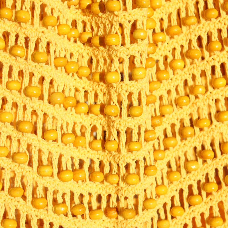 Kama Wooden Beads Crochet Bag Macrame Bag in Pale Yellow - 4