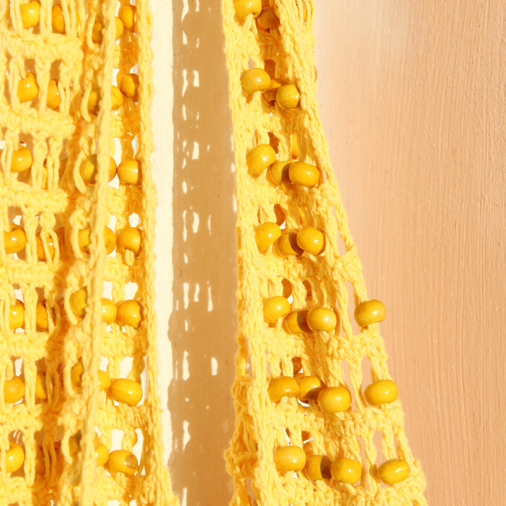 Kama Wooden Beads Crochet Bag Macrame Bag in Pale Yellow - 5