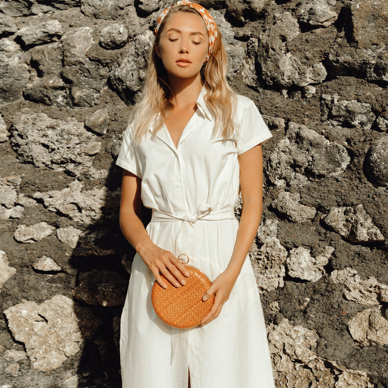 Robe mi-longue en lin ARYA Safari en blanc cassé