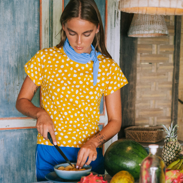 Arnoldi Organic Cotton Polka dot printed shirt in golden yellow