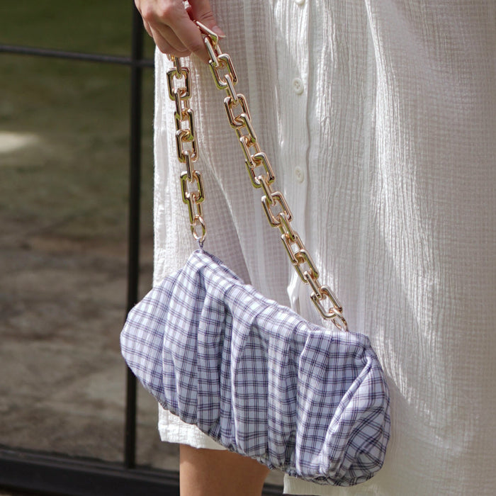 Awan Linen Ruffle Clutch bag in Navy Blue