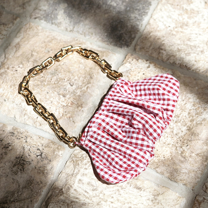 Awan Linen Gingham Clutch Bag in Red