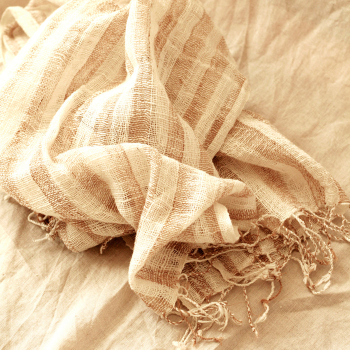 Fatima Hand-loomed Raw Cotton Scarf, in Beige (Pre-order)