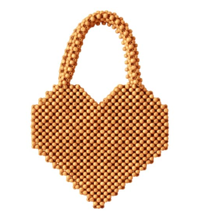 Hati Heart Beaded Wooden Bag in Nude Beige