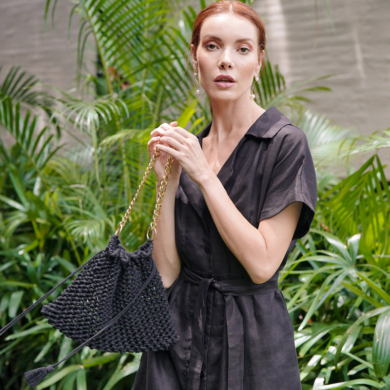 Lyon Macrame Crochet Beach Tote Bag in Black