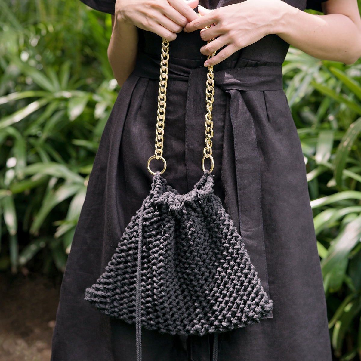 Lyon Macrame Crochet Beach Tote Bag in Black