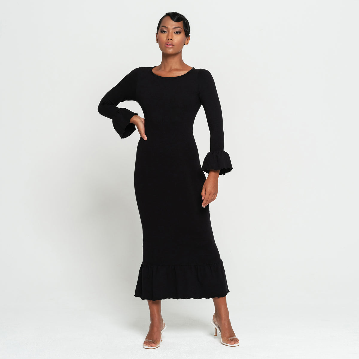 Robe à volants en bambou MARJORIE, en noir