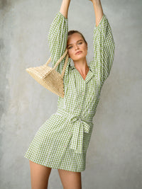 Meghan Gingham Holiday Dress in Lime Green