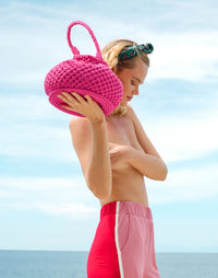 Naga Macrame Crochet Cotton Bucket Beach bag in shocking pink