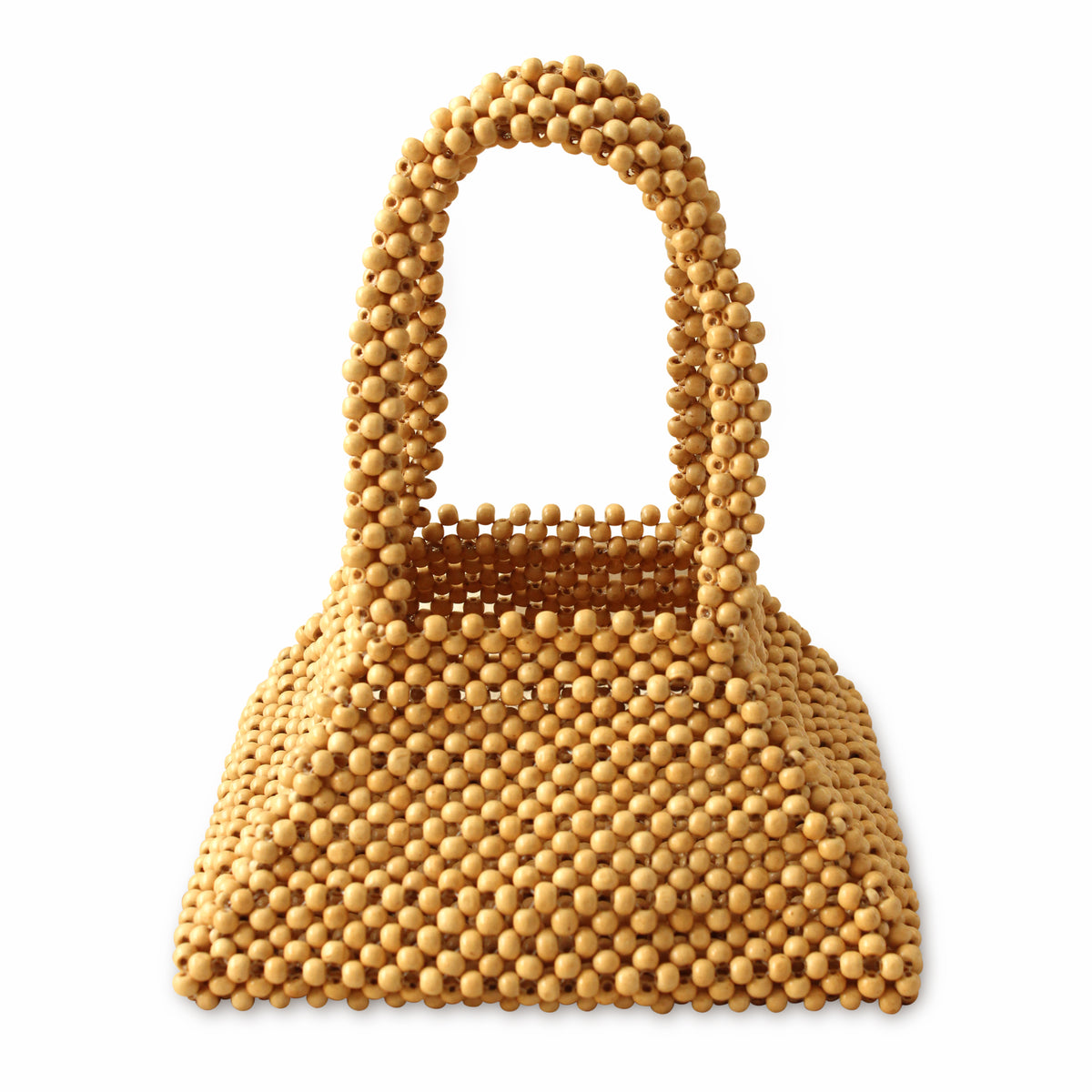 Pyramid Beaded Tote Bag, beach travel bag in Nude Beige