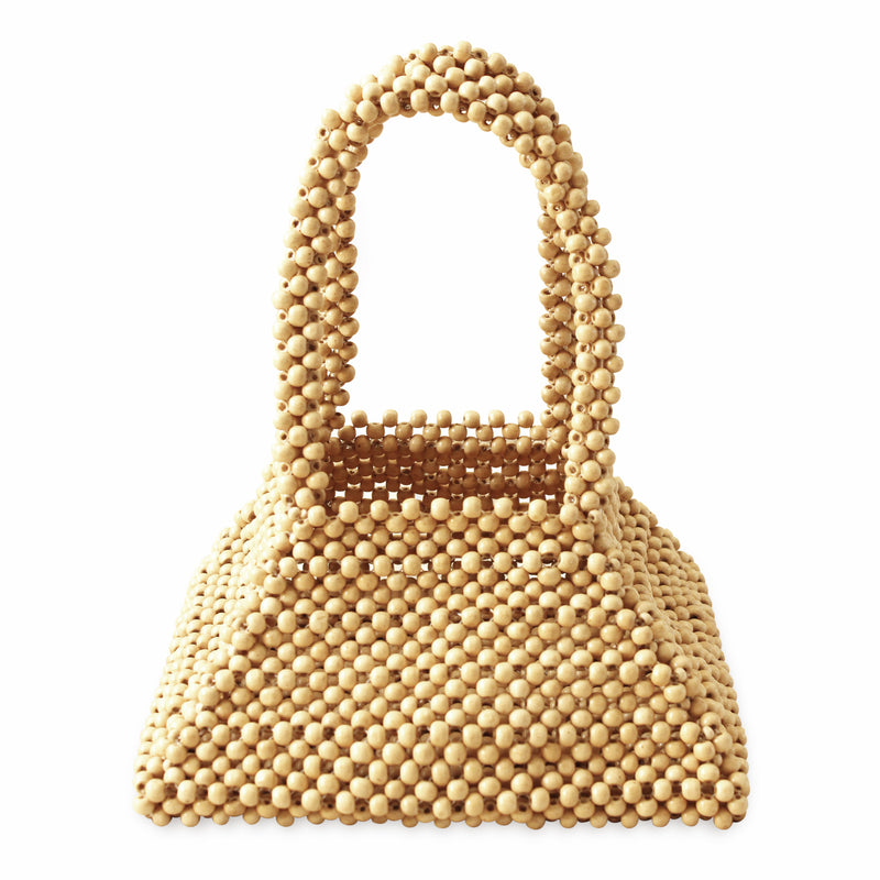 Pyramid Beaded Tote Beach Bag in Natural