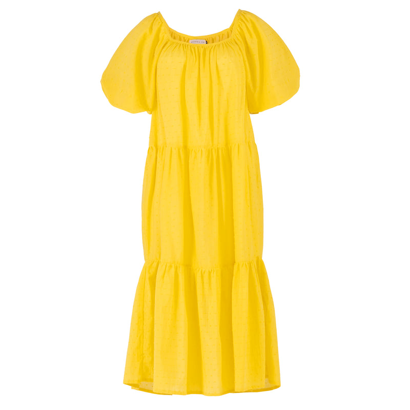 ROSEMARY Dotted Cotton Dress, in Sunflower Yellow