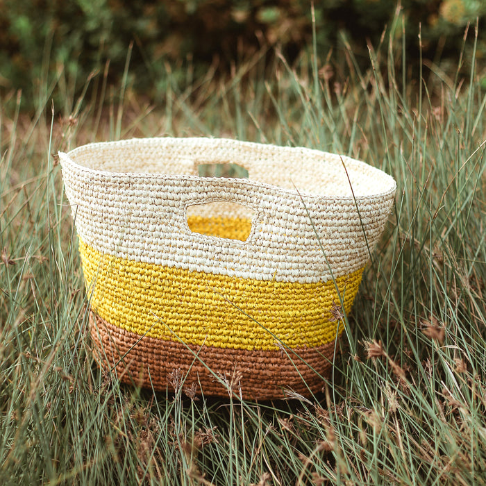 Sac fourre-tout en raphia Sayan, en jaune et beige