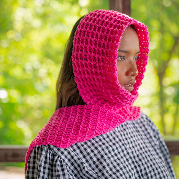 Écharpe au crochet WAFFLE en rose bonbon