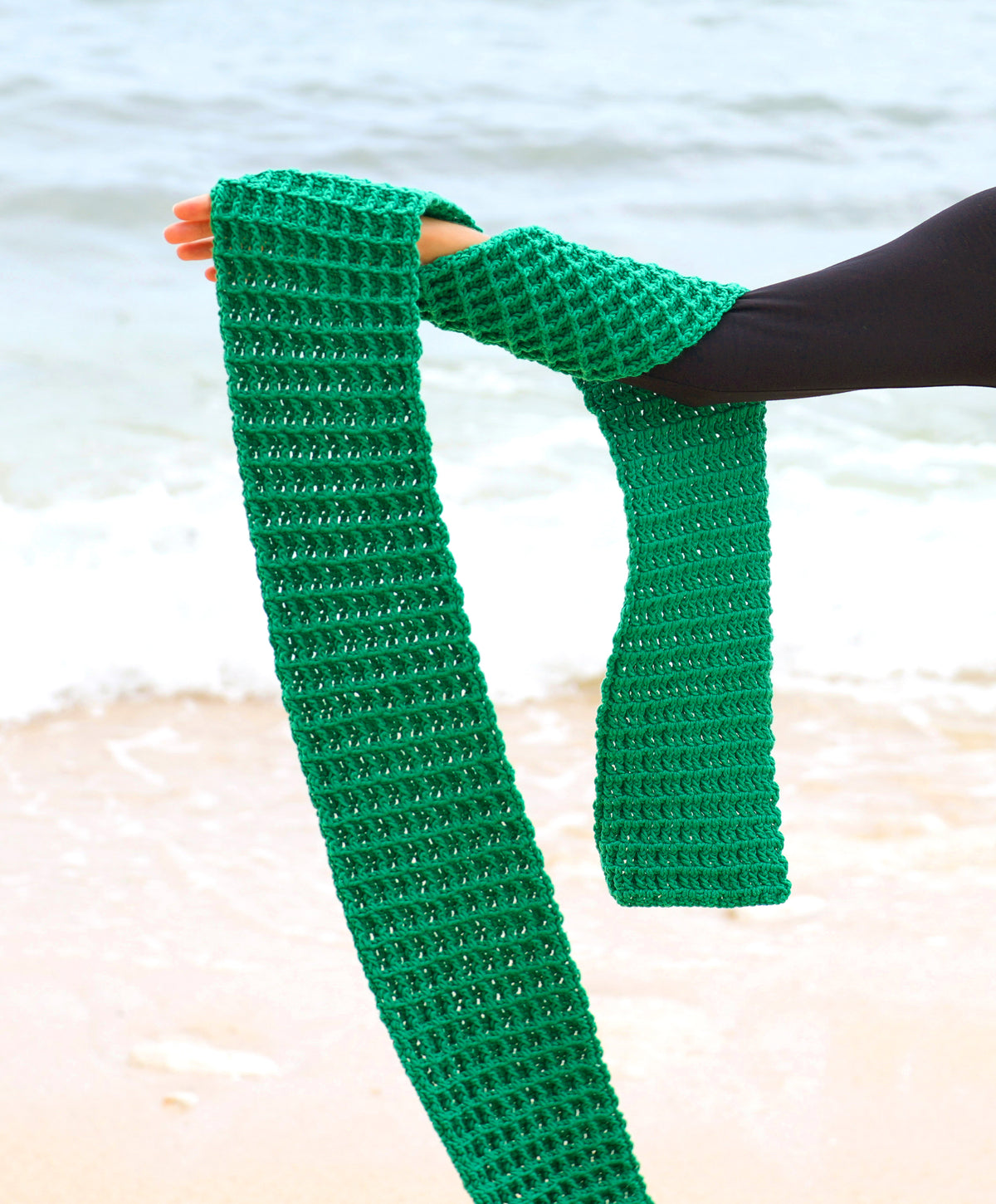 Waffle Cotton Crochet Scarf in Kelly Green, Holiday Gift