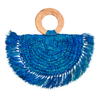 BrunnaCo Beach Raffia halfmoon bag with rattan handle made by artisans in Bali